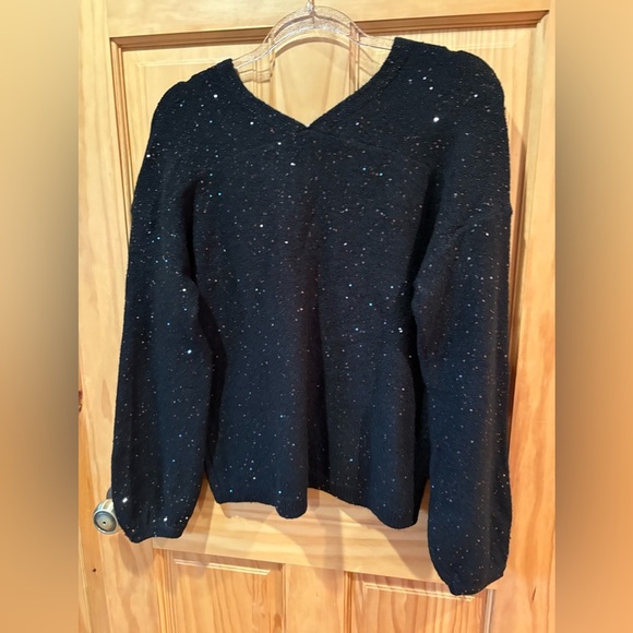 Loft black v-neck sweater with subtle sequin details women’s L NWT - Picture 2 of 9